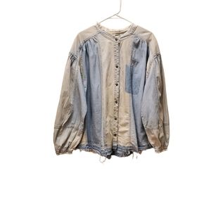 Free People Set Sail Button Down Denim Top Indigo Combo Size L